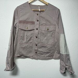 Free People Military Style Jacket‎ Womens Size Large Blush Pink